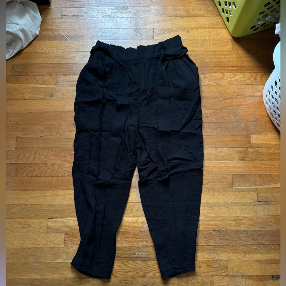 Black Linen Pants with Belt